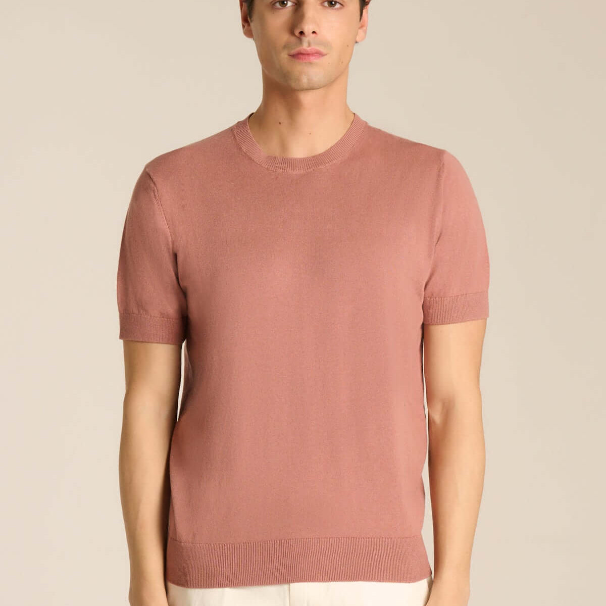 Girocollo in filo mezza manica rosa taupe