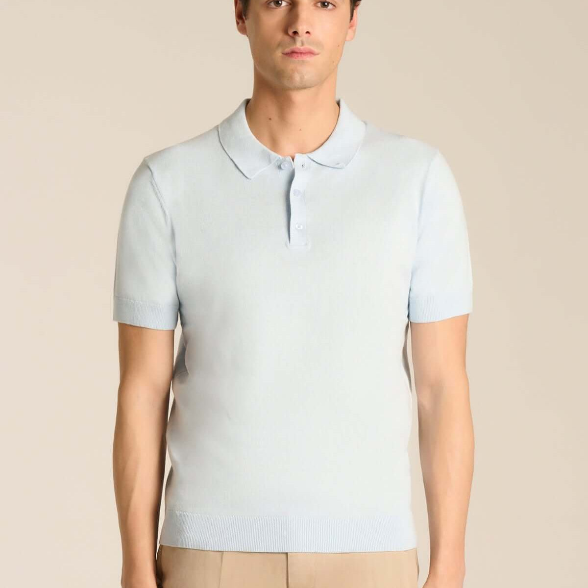 Polo in filo di cotone azzurro