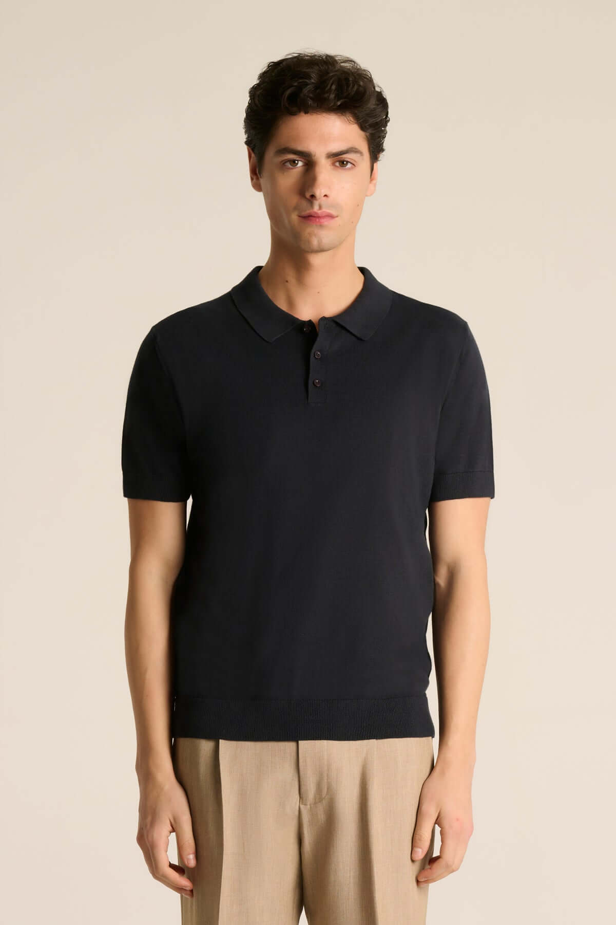 Polo in filo di cotone blu