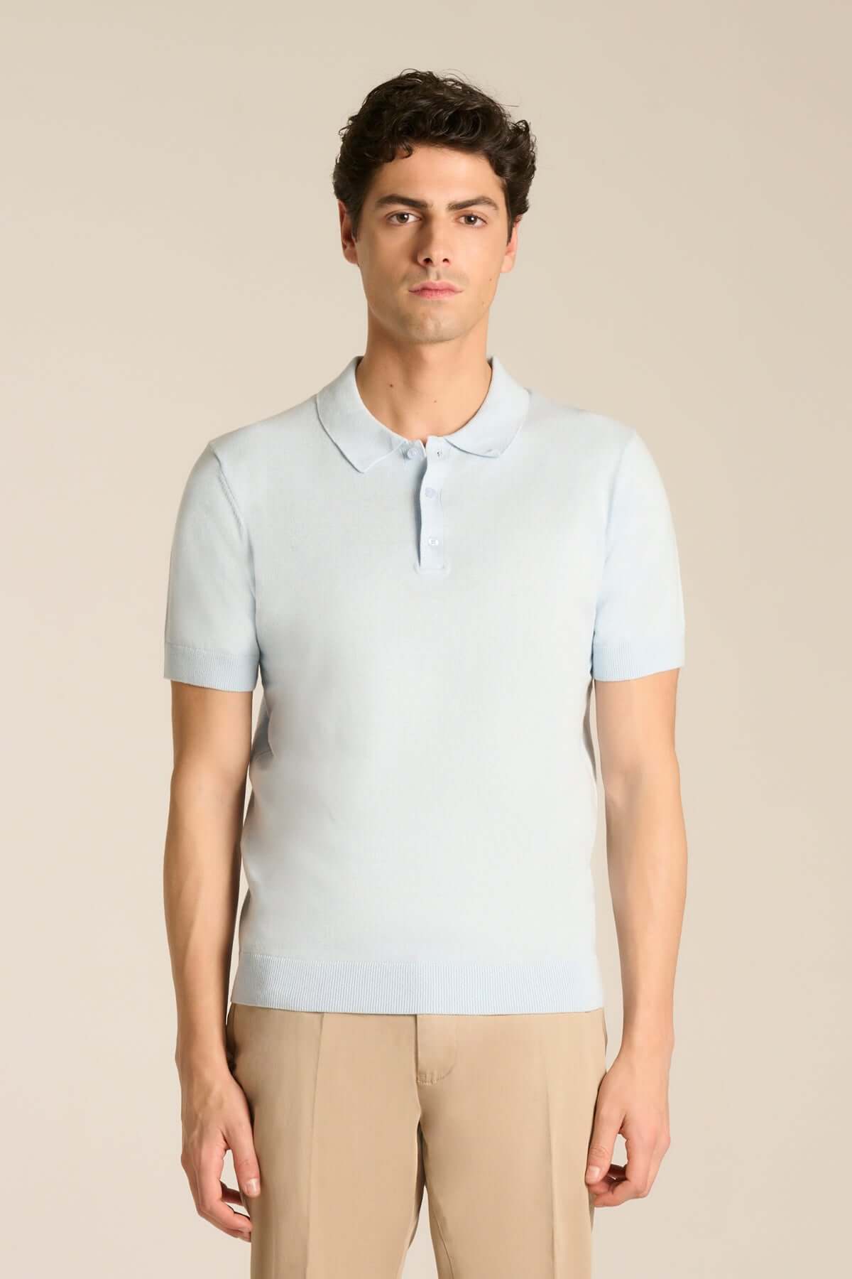 Polo in filo di cotone azzurro