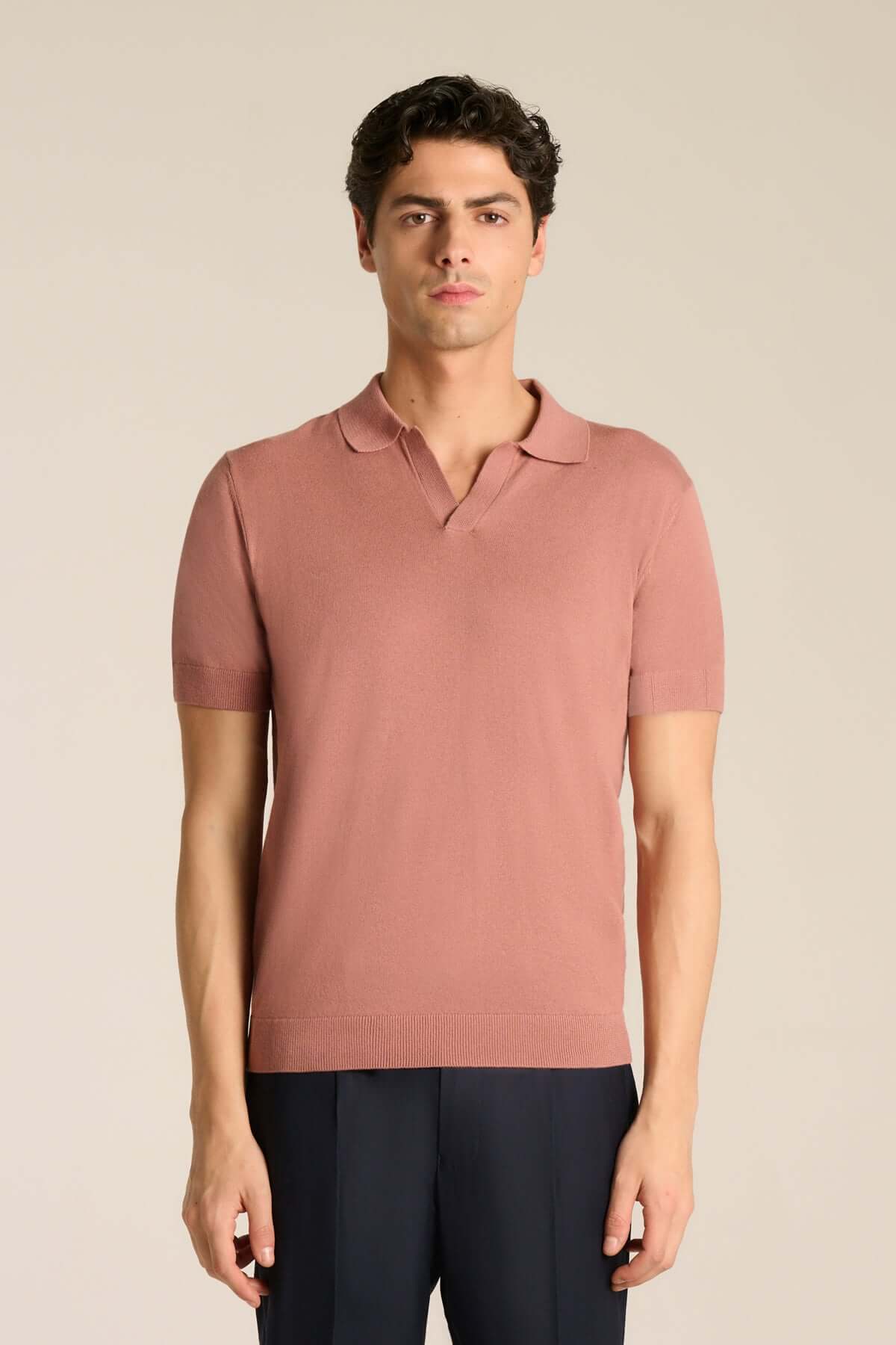 Polo scollo a V  rosa taupe